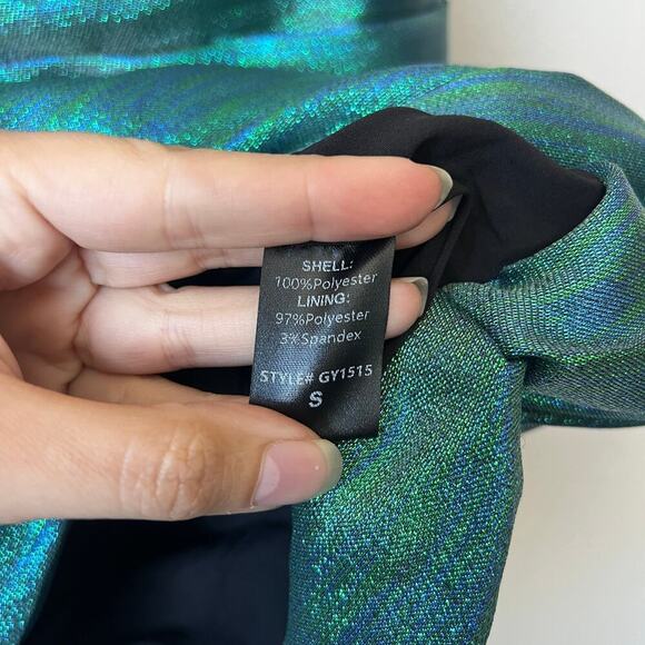 DO+BE Metallic Teal Ruffle Ruched Mini Dress Size S - Picture 6 of 7